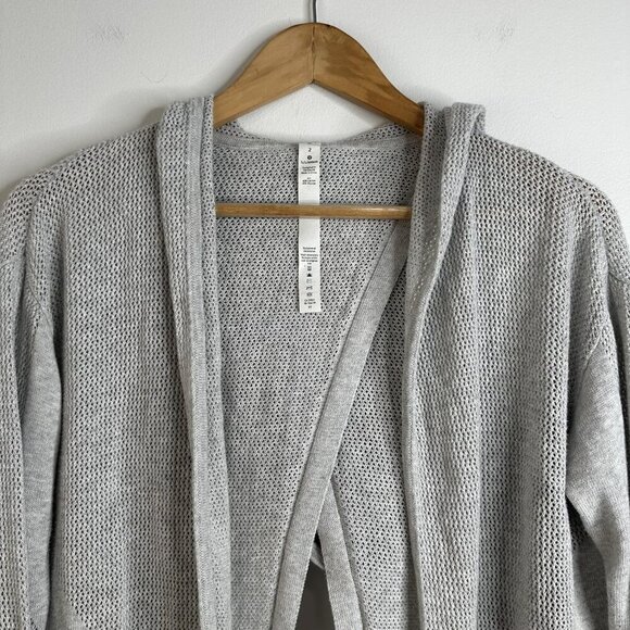 Lululemon Cardigan Womens 2 Open Hooded Sweater Lightweight Knit Yoga Lounge - Picture 2 of 12